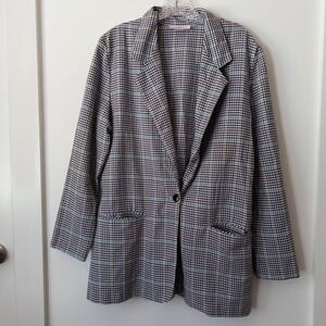 Vintage Oversized Plaid Blazer Sz L 90s Lightweight Layering Academia‎ USA Retro